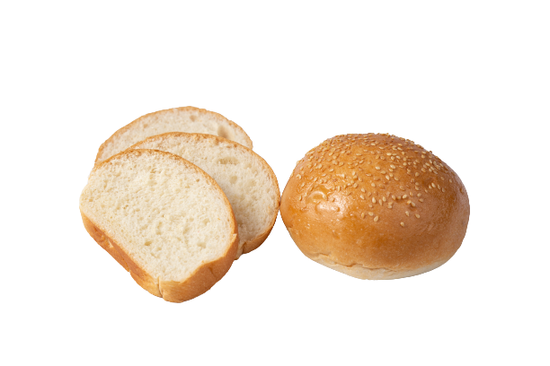 PANINO PER HAMBURGER  CON SESAMO : Busta 3 pezzi, Diametro 7 cm,  Peso singolo pezzo 30g